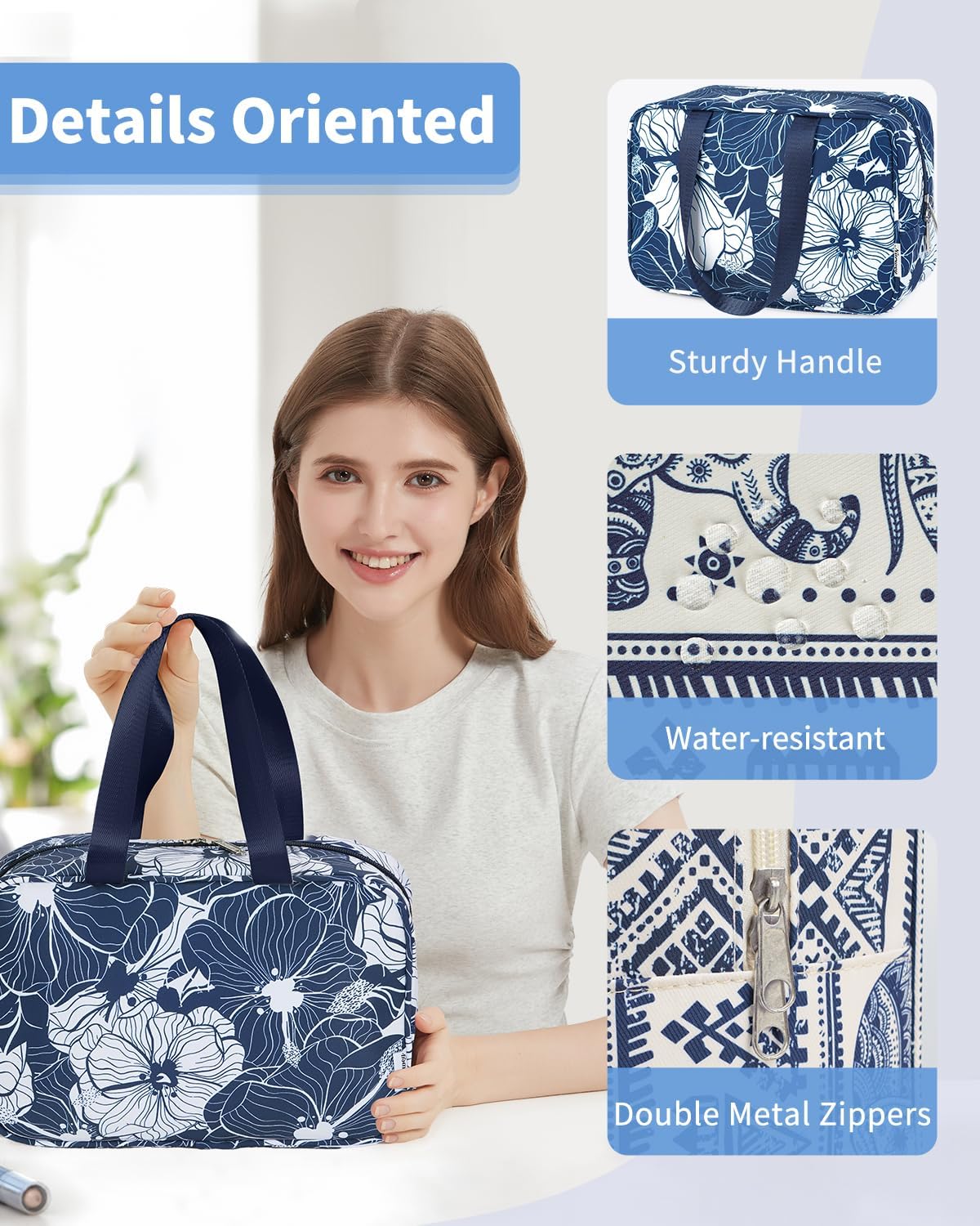 Detalle de Narwey Large Toiletry Bag (30 x 20 x 12 cm) with Handles – Portable Wash & Makeup Organiser