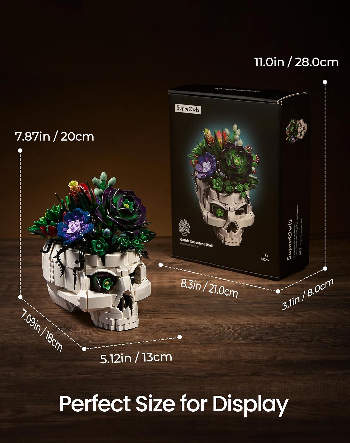 Detalle de Succulent Skull Planter Flowers Building Set: Gothic Skeleton Pot Display Kit