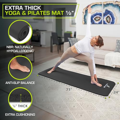 Thumbnail 1 de ProsourceFit Tapete de Yoga y Pilates Extra Grueso 1/2” (13 mm), 71” de largo – alta densidad con espuma de confort y correa de transporte