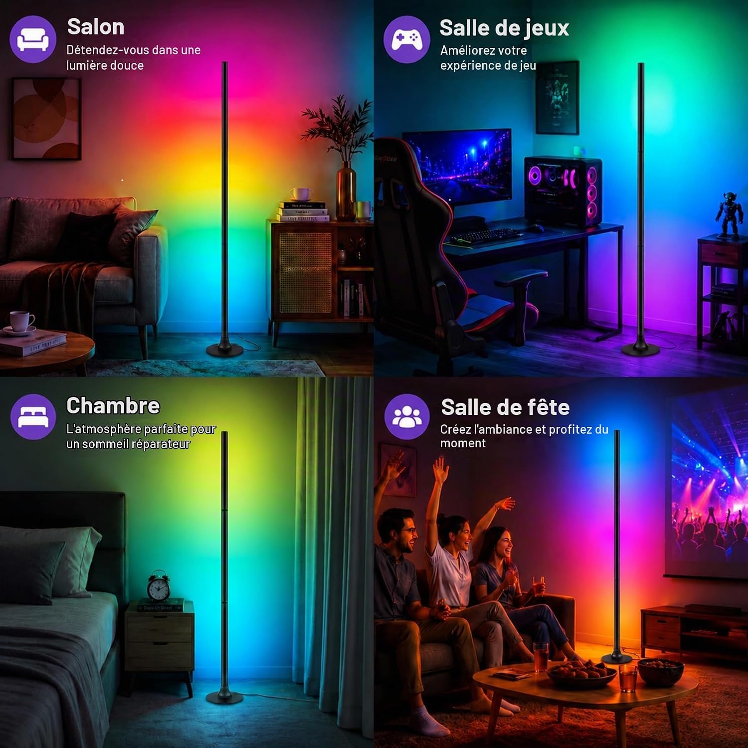 Detalle de sylvwin AG-FLLDD-01 led-hoeklamp, set van 2 met app en muzieksynchronisatie