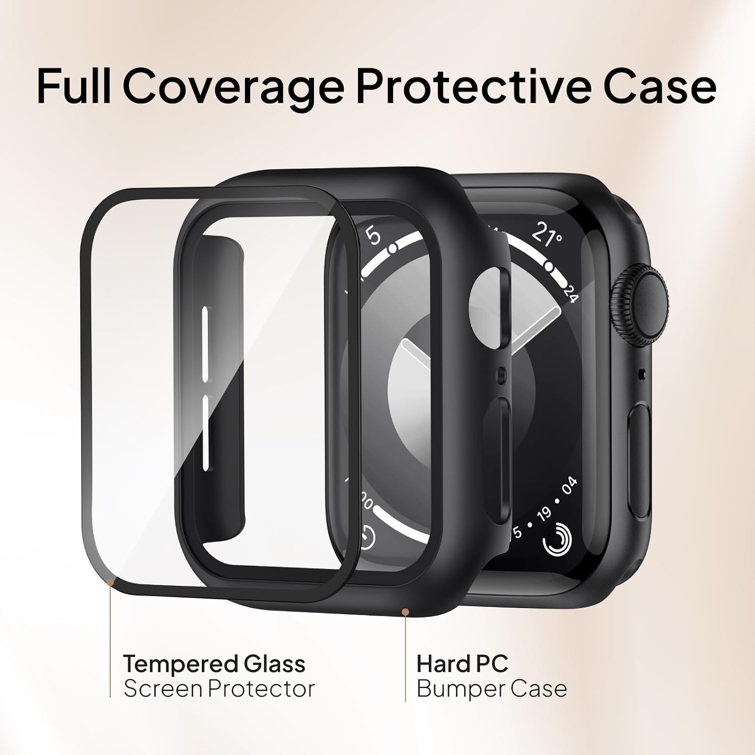 Thumbnail 2 de Raradev 3-in-1 braided strap case & 9H tempered glass for Apple Watch (46mm, black) – compatible with SE3 & Series 11 to 4
