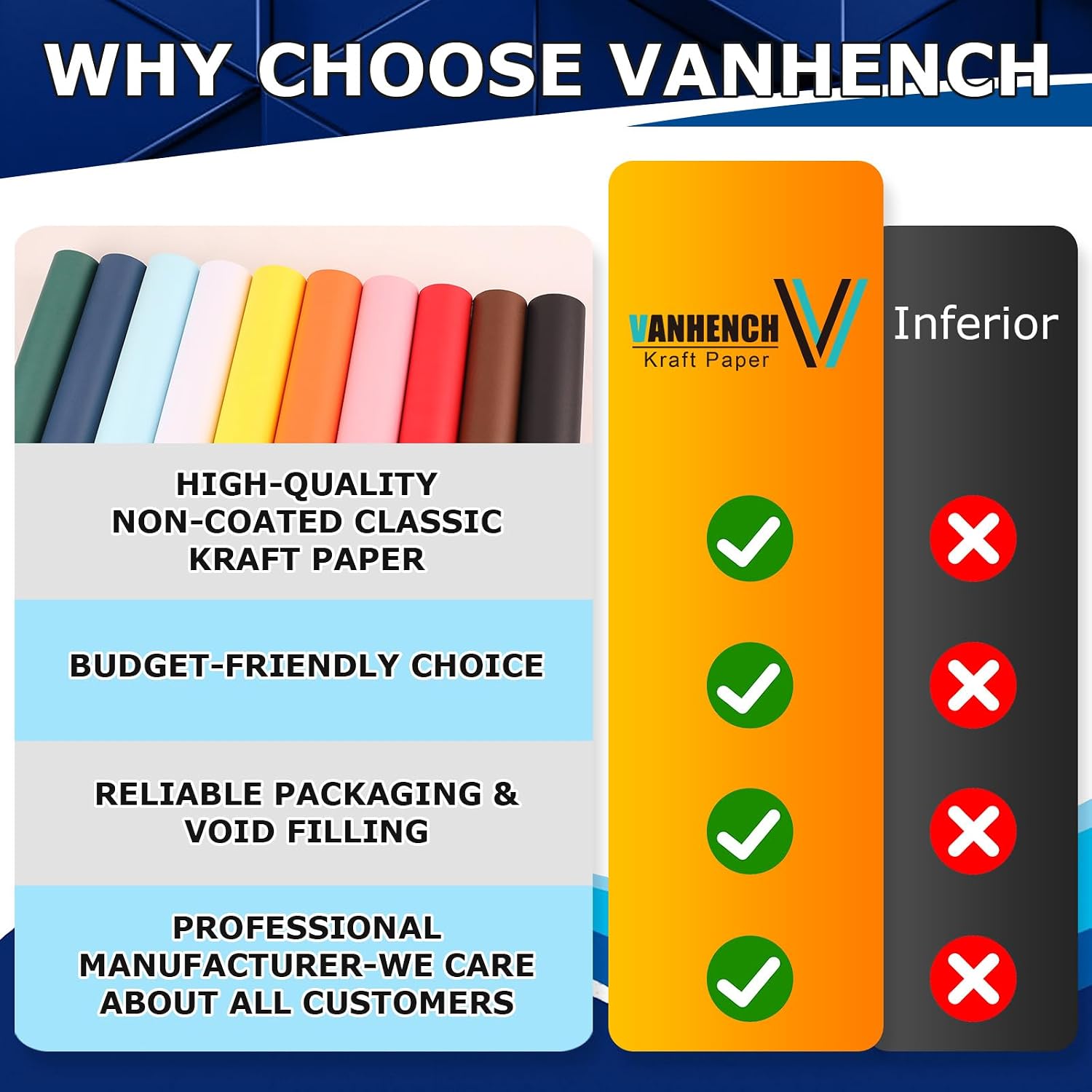 Detalle de Vanhench White Wrapping Paper Roll, 36 x 2400 Inches, Uncoated
