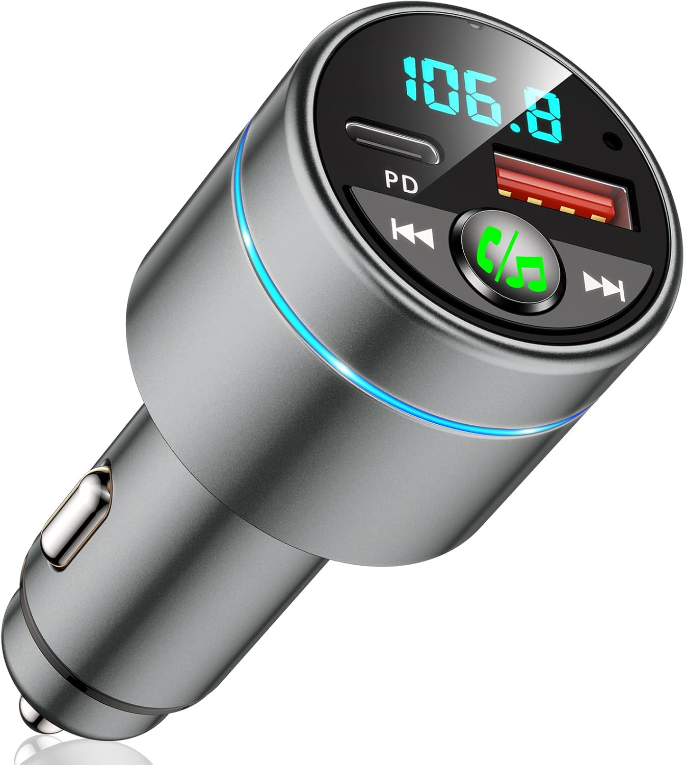 Detalle de Mohard Bluetooth Adapter Auto – Ganzmetall FM Transmitter mit PD 30W & QC3.0 18W Schnellladung, Bluetooth 5.3, Freisprechanlage, Ringlicht
