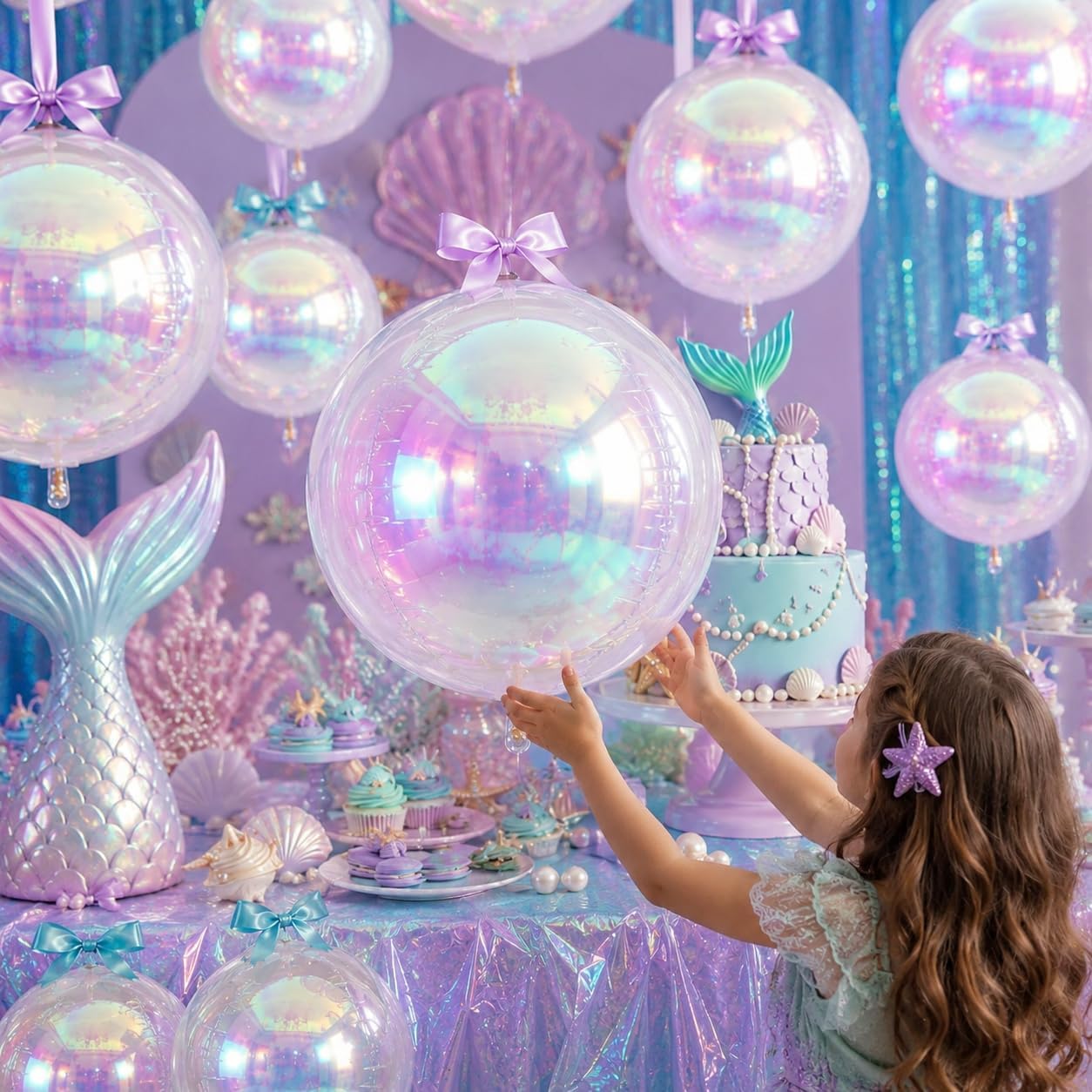 Detalle de 12Pcs Iridescent Round Foil Balloons – 22", 15", 10" 4D Clear Balloons for Party Decor