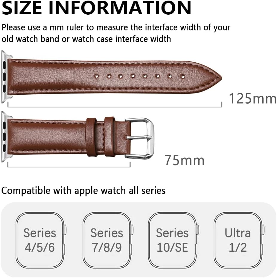 Thumbnail 3 de SZYXMY Genuine Leather Apple Watch Bands (Various Sizes) – Italian Calfskin, Nickel-Free Buckle