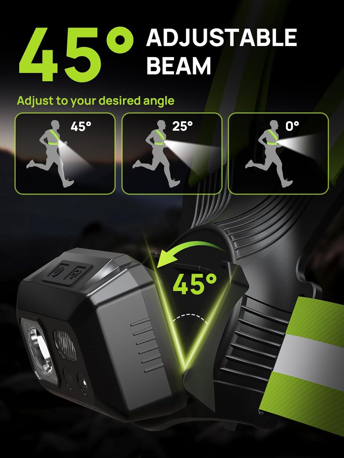 Detalle 2 de ACSO Running Lights for Runners (500-lumen) with 360° reflective vest, adjustable 45° light and USB-C charging