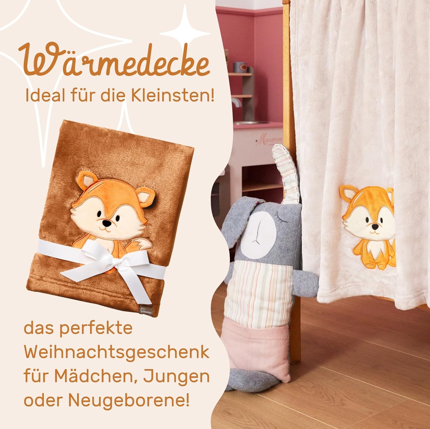 Thumbnail 2 de Be Mammy Couverture chaude pour bébé - Peluche 3D Renard Marron (BE20-168)