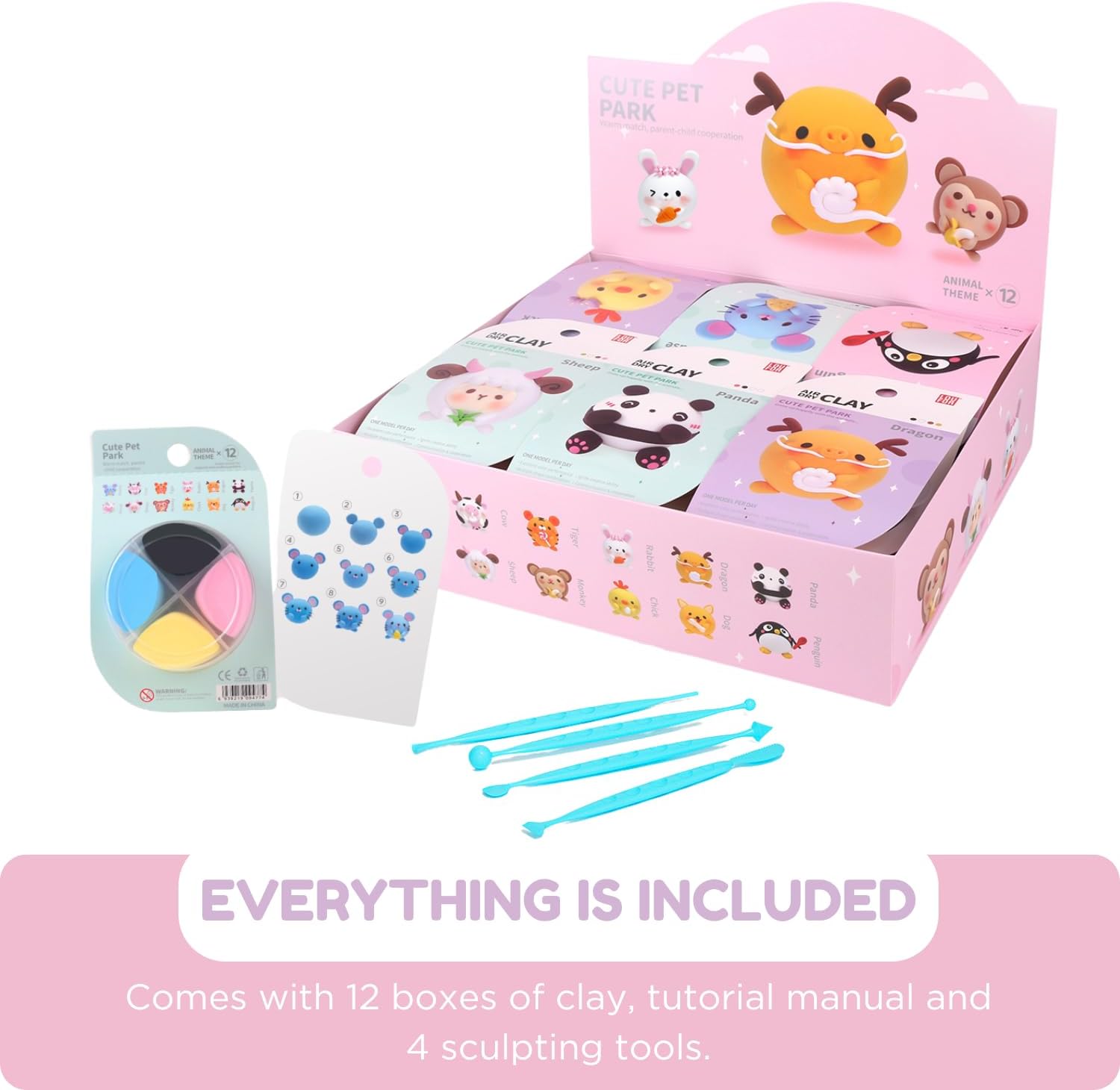 Detalle de LOUFOR Air Dry Clay Kits for Kids (Ultra Light, Soft, Non-Toxic) with Sculpting Tools & Tutorials