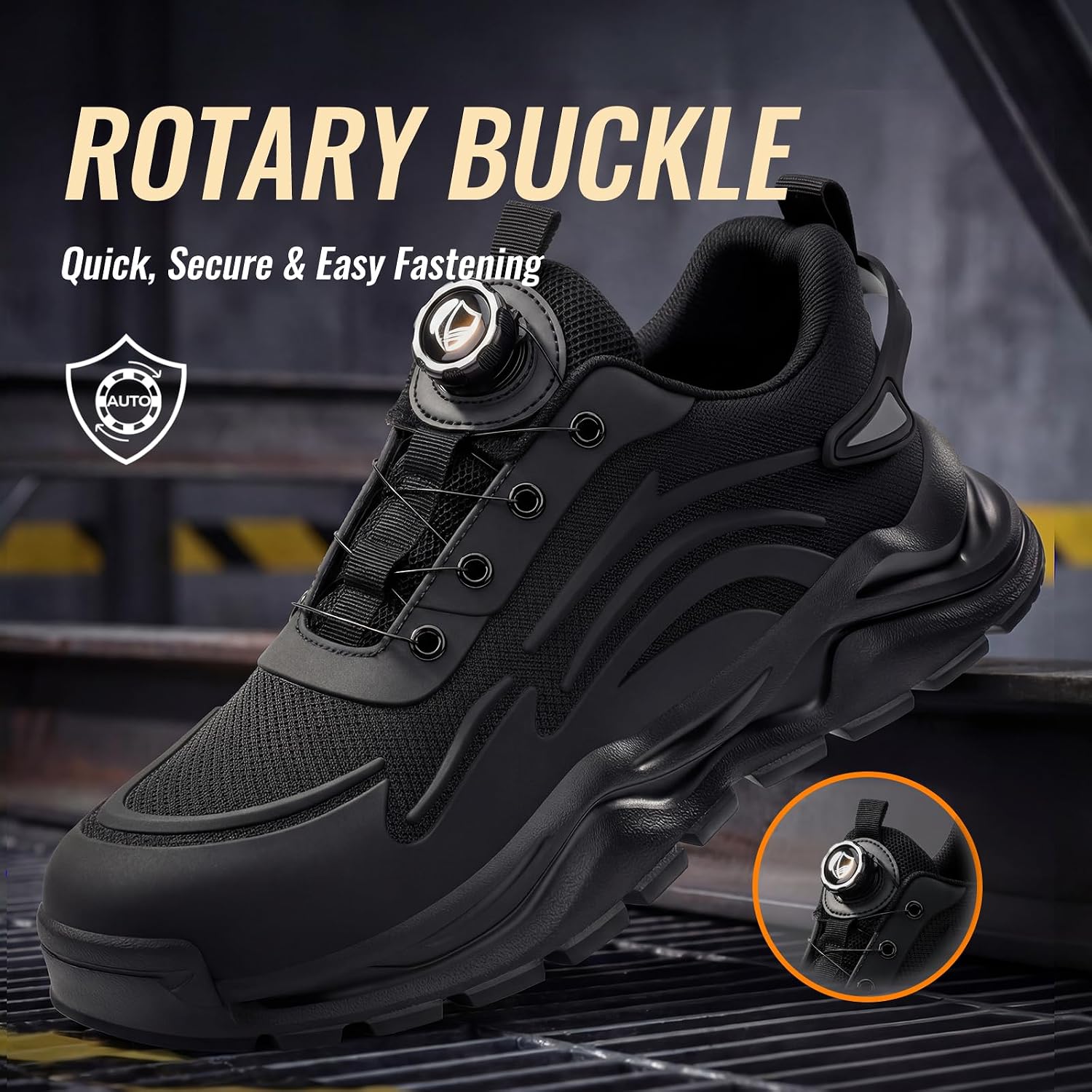 Thumbnail 2 de GUSAYEX steel toe cap trainers for men with lightweight breathable uppers and swivel buckle laces