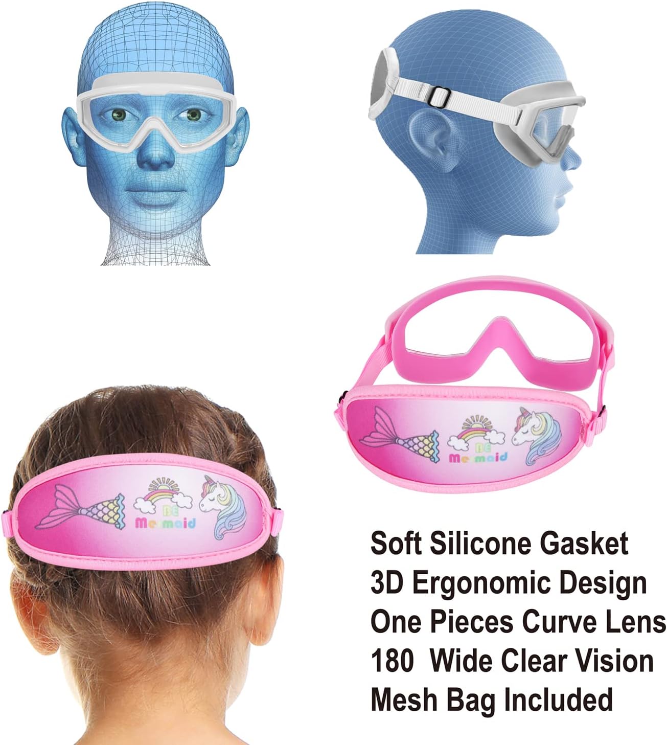 Thumbnail 2 de RUIGAO Kids Swim Goggles Age 4-7: No Hair Pull, Soft Band, No Tangle