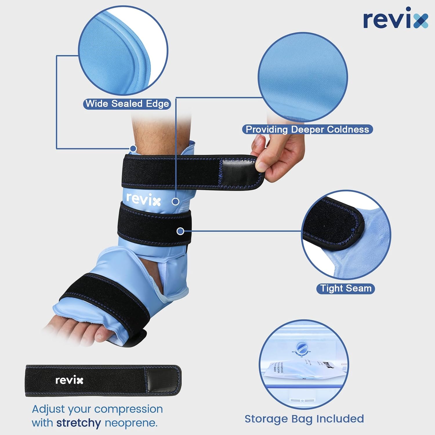 Detalle de REVIX REX169-1 Ankle Ice Pack Wrap with Plush Lining and 3 Adjustable Straps