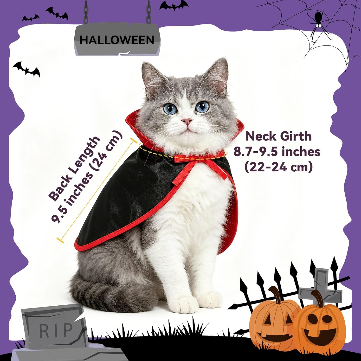 Thumbnail 4 de NAMSAN B0117 Pet Vampire Costume, Black Cape with Adjustable Hook-and-Loop Closure