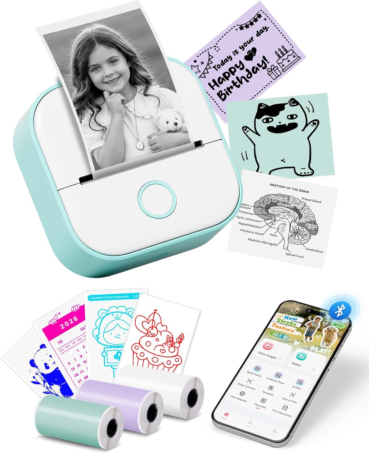 T02 Mini Drucker Thermodrucker 3,39×3,39×1,42 Zoll