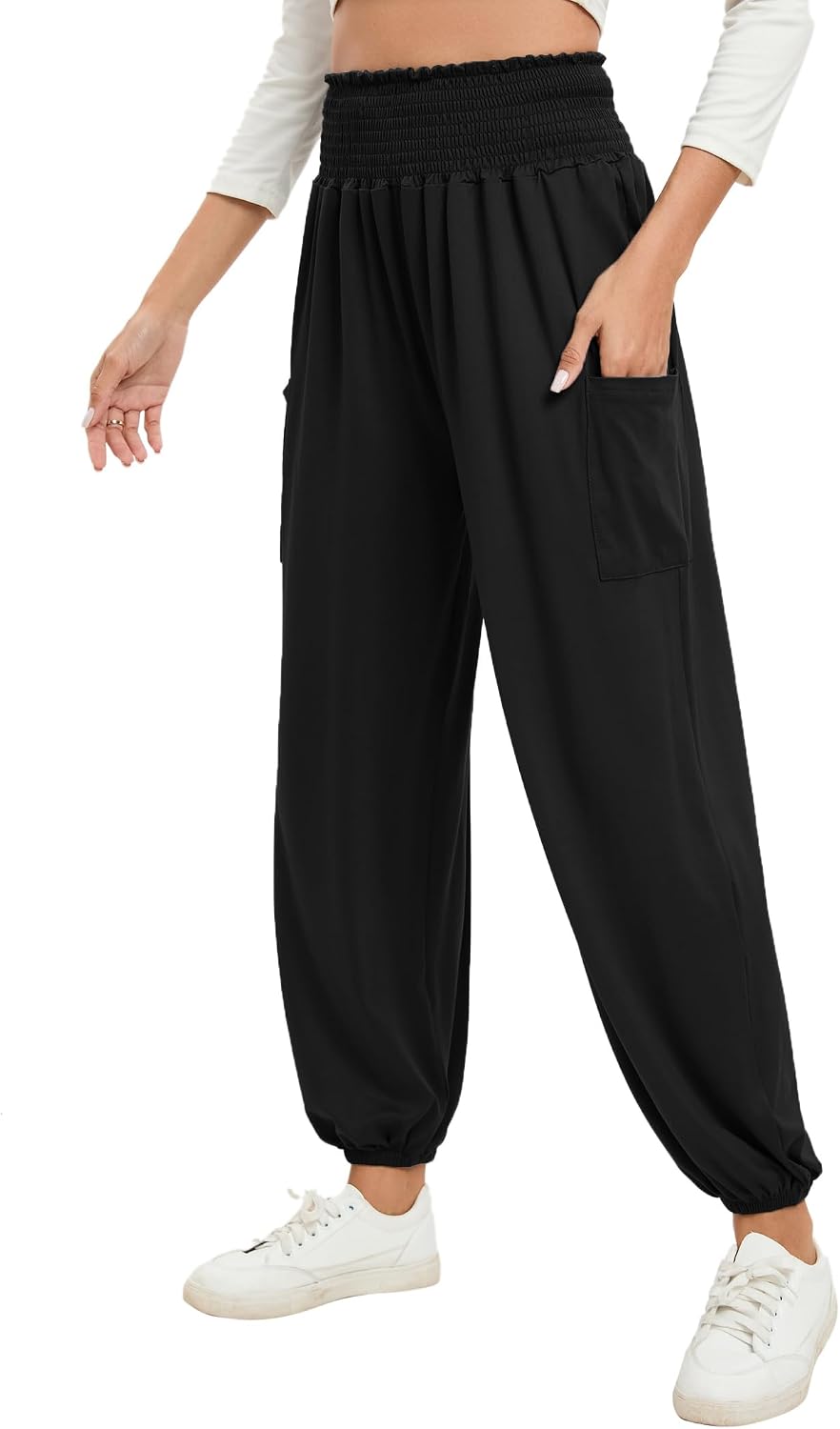 Detalle de Famulily Womens Yoga Sweatpants with Pockets – High Waist Harem Lounge Trousers