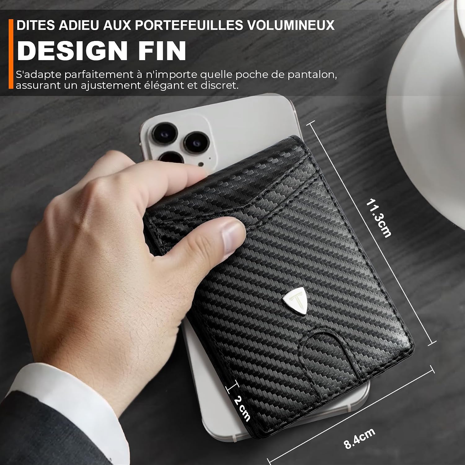 Detalle 2 de TEEHON Portefeuille Slim Cuir Fibre de Carbone 11 cartes