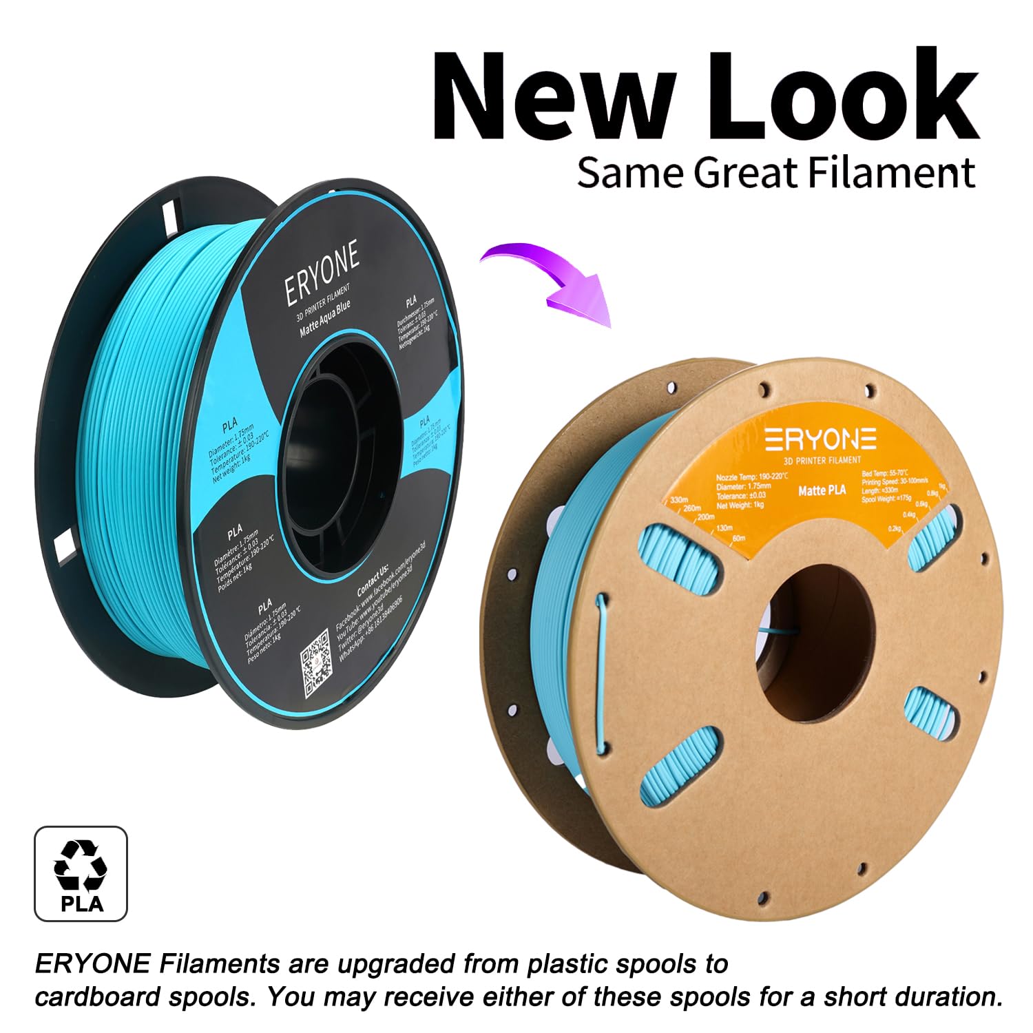 Thumbnail 2 de ERYONE Matte PLA Filament 1.75mm – 1kg Spool in Matte Aqua Blue Teal for 3D Printing