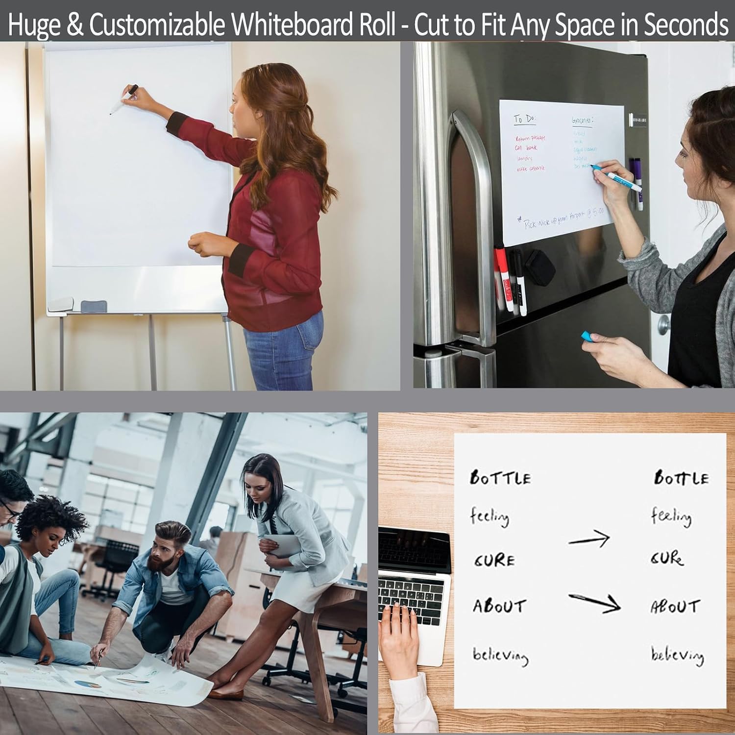 Detalle de 17.3 x 157.5 in White Board Paper Roll – Dry Erase, No Glue Static Cling, Portable DIY Whiteboard