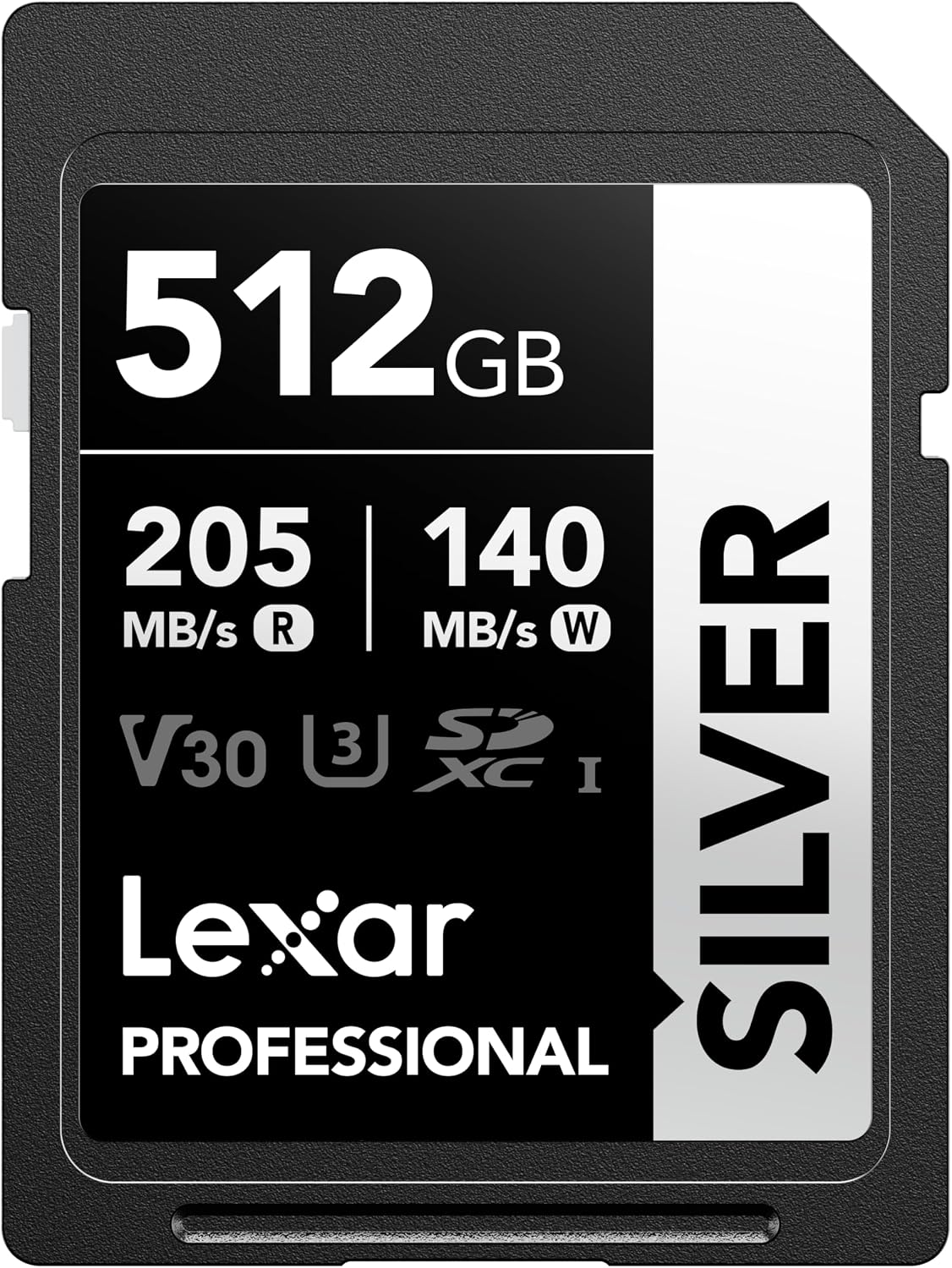 Detalle de Lexar LSDSILV512G-BNNNG Silver, karta SDXC 512 GB UHS-I, V30, do 205 MB/s