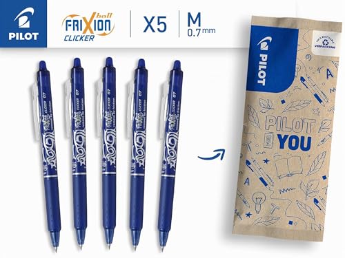 Detalle 2 de PILOT FriXion Clicker 0.7 Blau – Nachfüllbarer Gel-Tintenroller, radierbar, Druckmechanik, 5er Pack