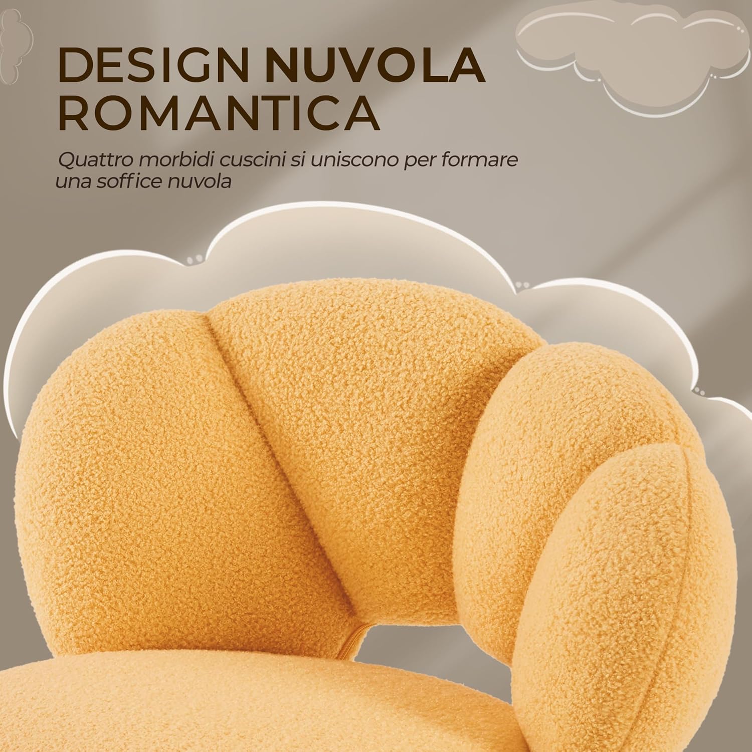 Thumbnail 5 de Yaheetech Sedia da ufficio con schienale a “nuvola” in tessuto bouclé, senza braccioli, altezza regolabile giallo