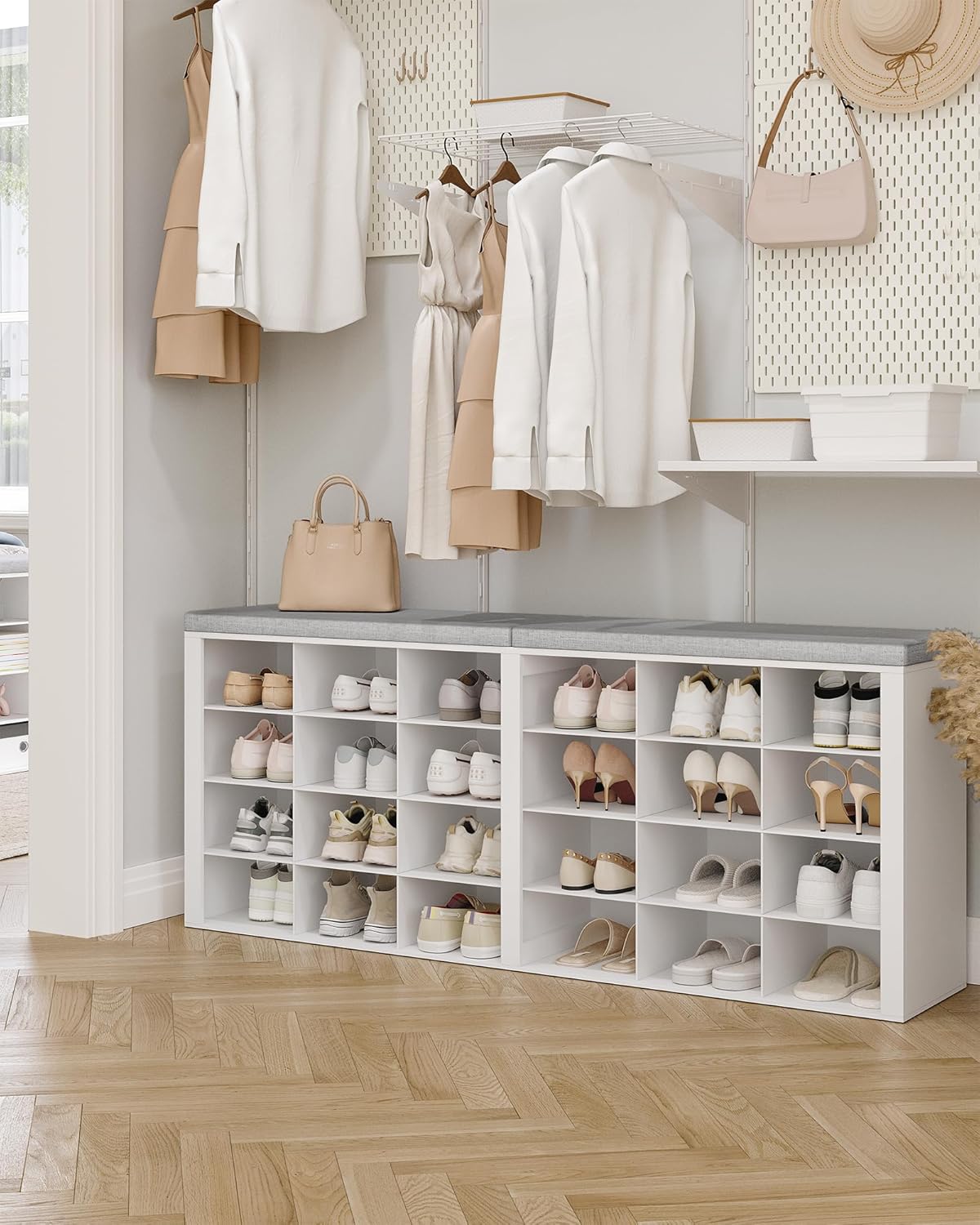 Thumbnail 1 de Hzuaneri banc à chaussures avec assise et rangement SB32403GY (blanc-gris) – 24 compartiments