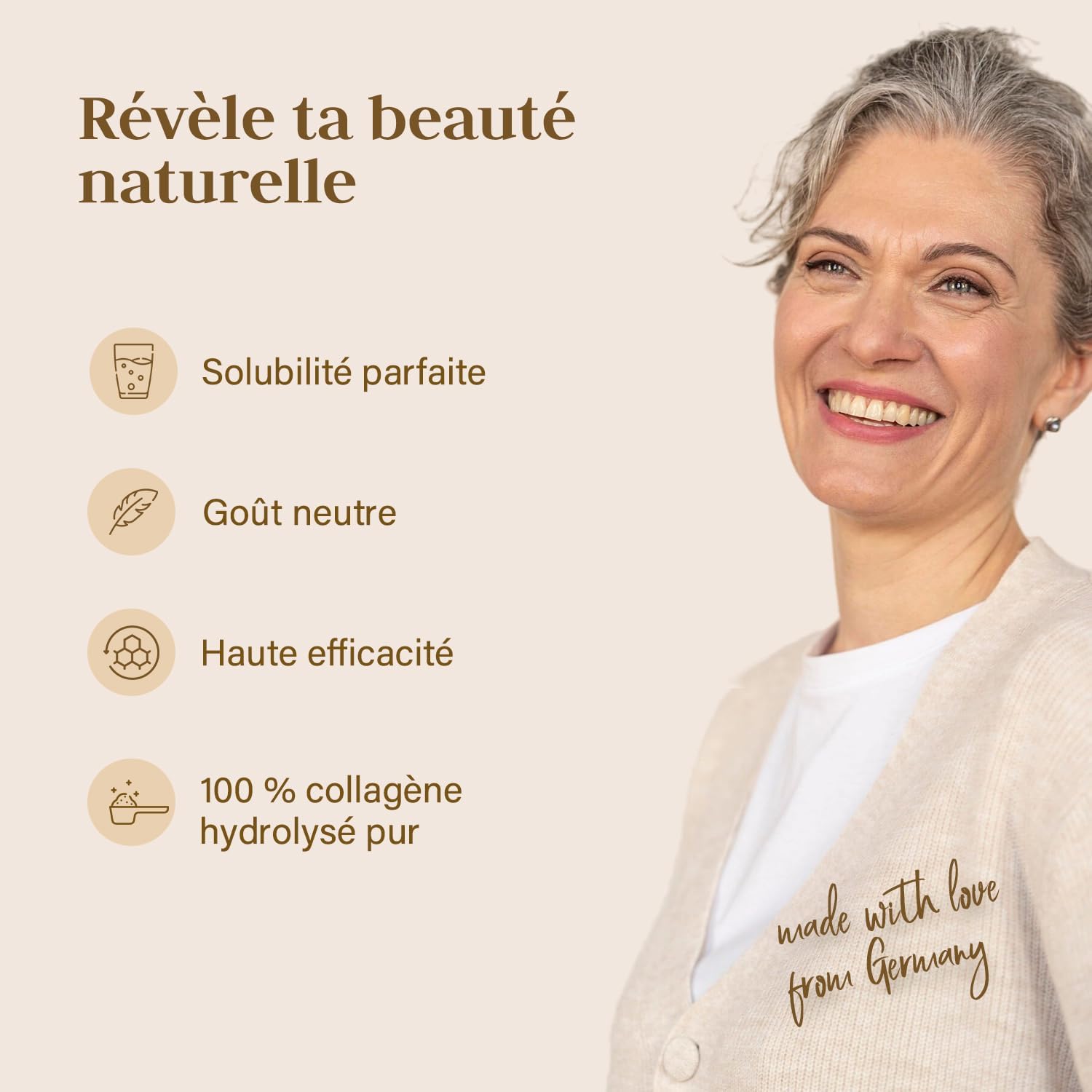 Detalle de Bloom Naturals Beauty Supplements Collagène en poudre 500 g (15 g par portion) – 100% collagène hydrolysé, goût neutre – 33 portions