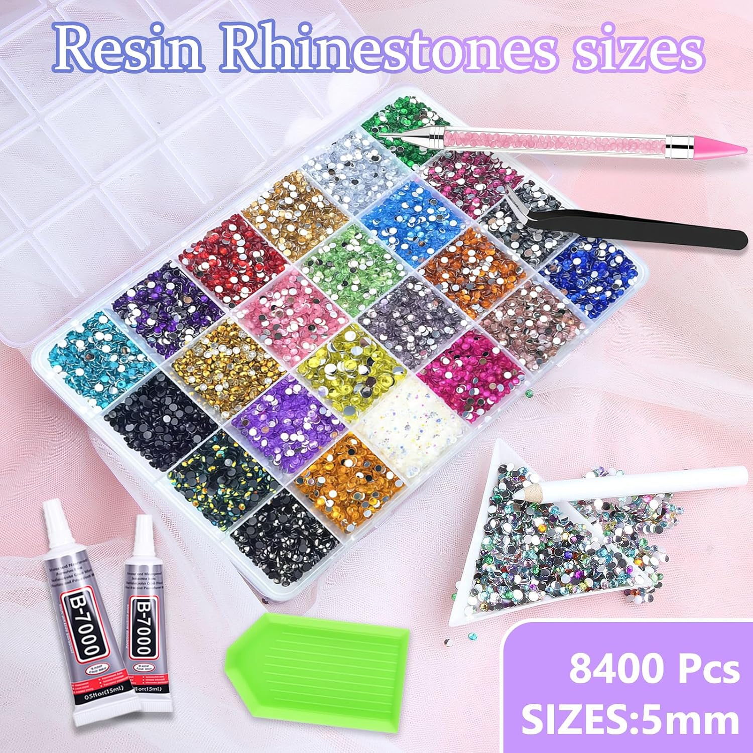 Detalle 2 de ToppTooo 8400 PCS Bedazzling Kit – 24 Colours, 5mm SS20 Flat Back Rhinestones