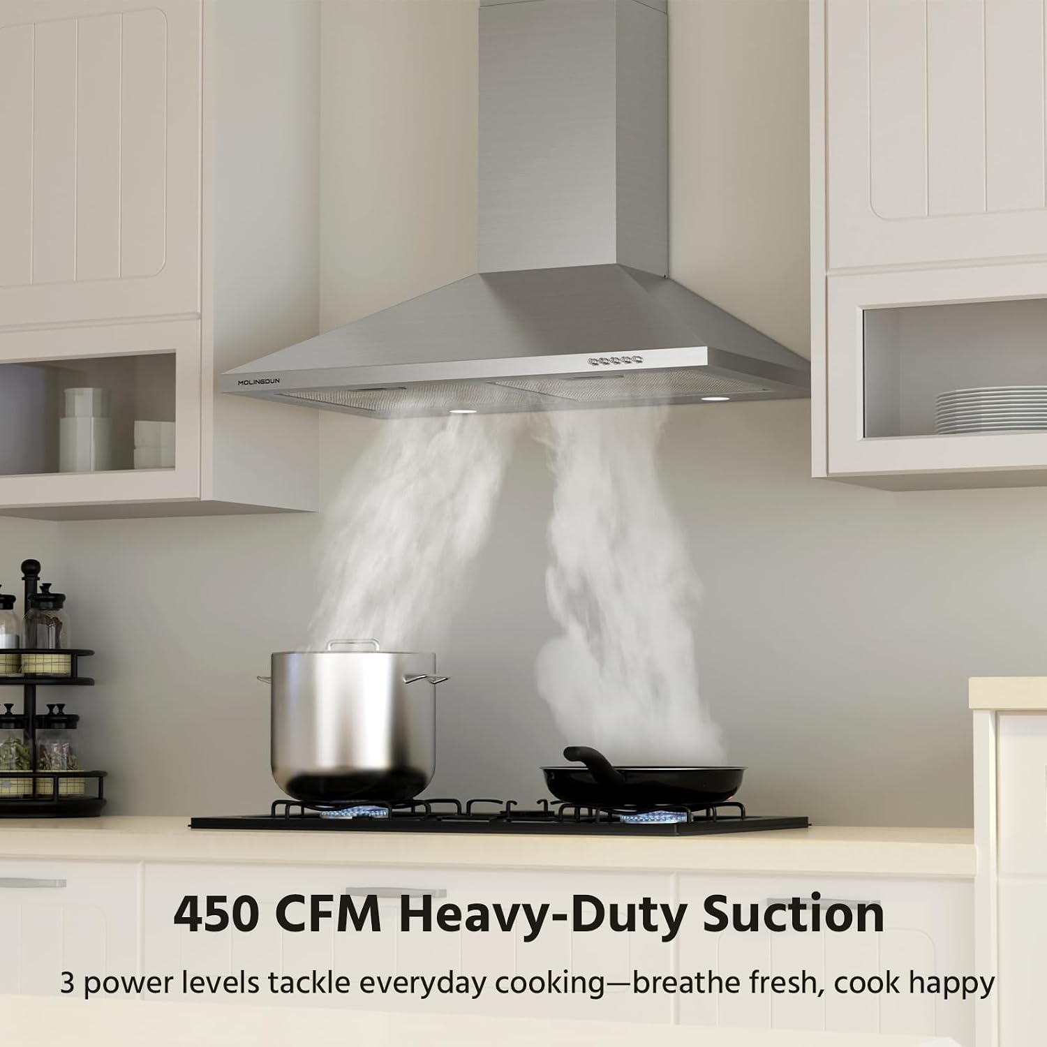 Detalle de MOLINGDUN MND-RHP30S01 30-Inch Wall-Mount Range Hood, 450 CFM, LED
