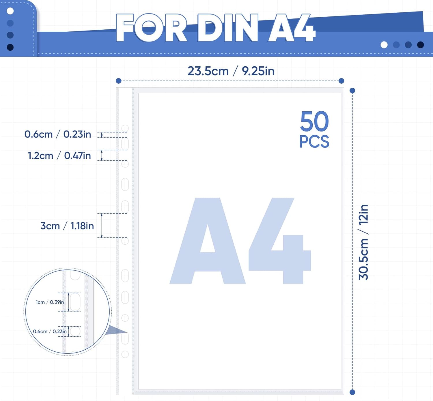 Thumbnail 1 de AGOER 50-pack A4 heavy duty punched plastic pockets (160 micron, clear, 11-hole) for ring binders