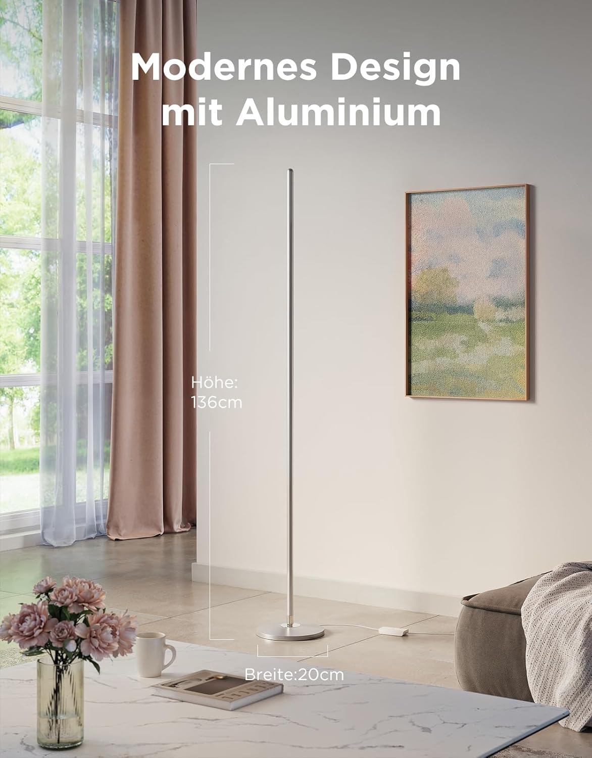 Thumbnail 1 de Govee RGBIC LED Stehlampe Wohnzimmer – 136 cm, 1000 lm, 85 Szenenmodi, RGBIC-Farben, Matter & Alexa kompatibel