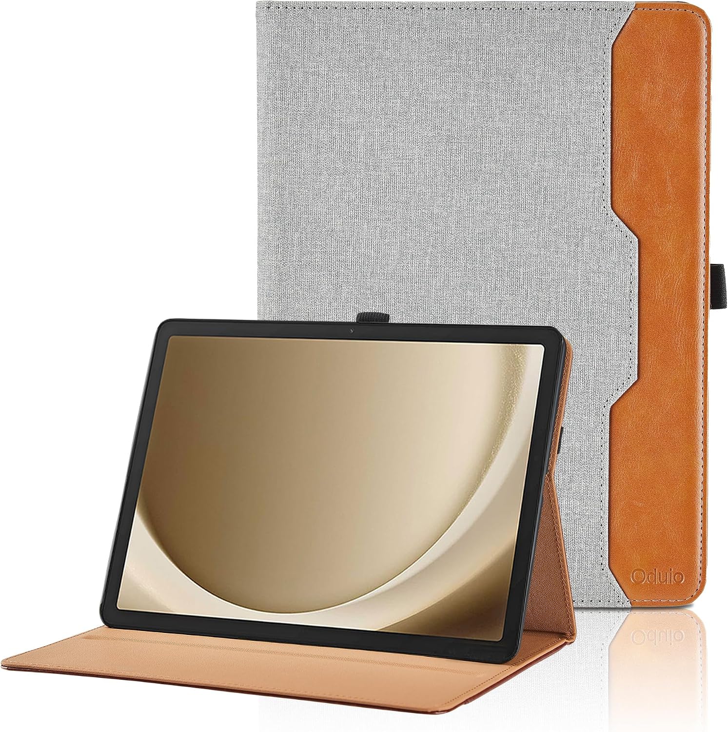 Detalle de Hülle für Samsung Galaxy Tab A9 Plus 11 Zoll (SM-X210/SM-X215/SM-X216) Grau – Leder Schutzhülle mit Tasche, Stifthalter und Standfunktion