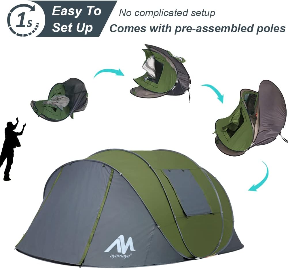 Detalle 2 de Zelt 4-6 Personen Wasserdicht – Pop Up Familienzelt mit Vorraum, 380 × 160 × 130 cm