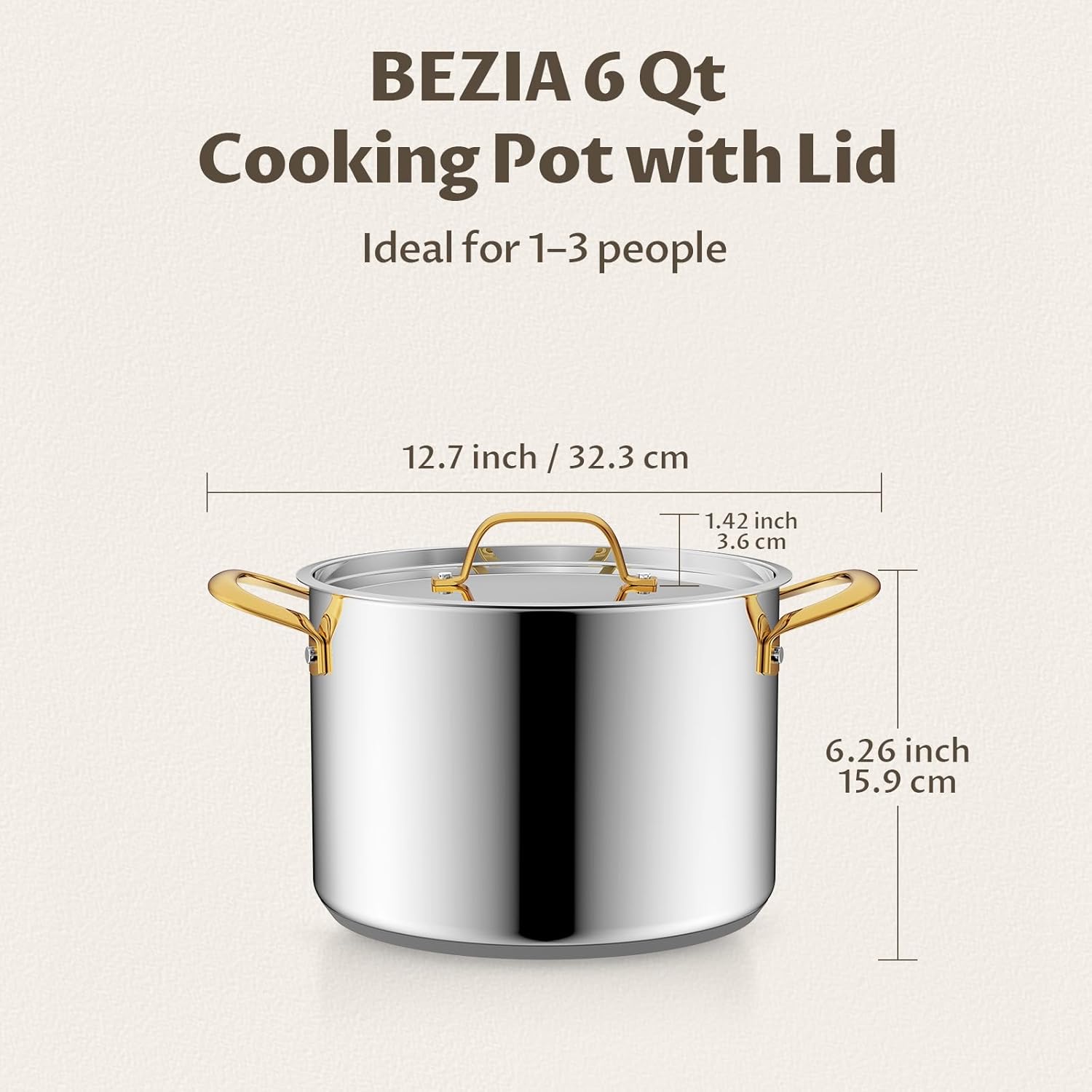 Thumbnail 6 de BEZIA 6-Quart Stainless Steel Stock Pot with 3-Ply Core