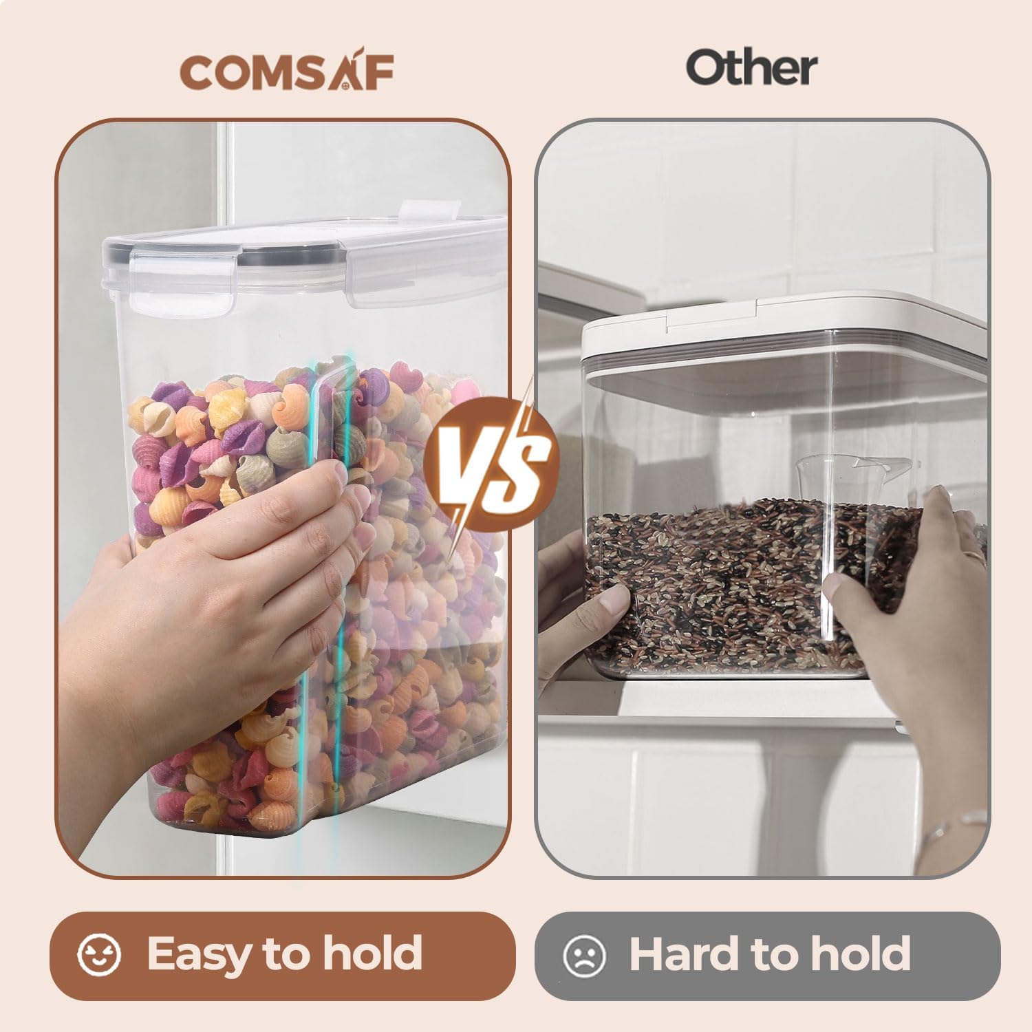 Detalle 2 de ComSaf Airtight Food Storage Containers, 2.5 L 6-Pack, Stackable with Clip-Lock Lids