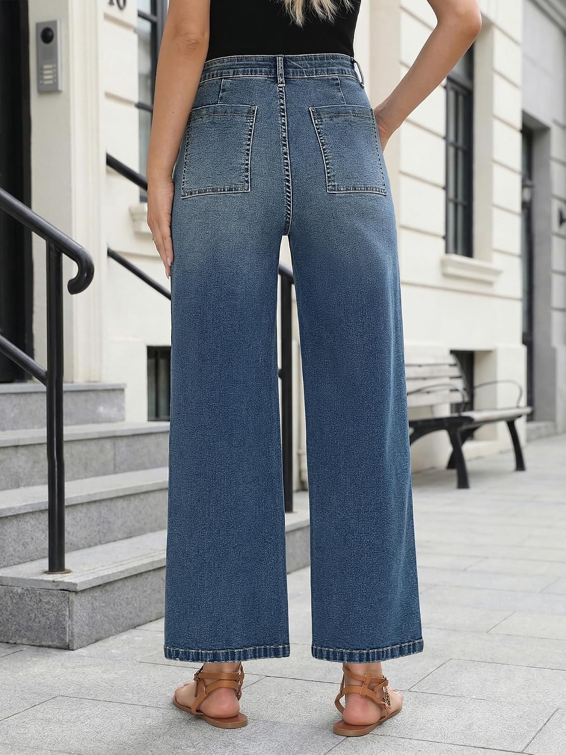 Detalle 2 de StylSense Baggy Jeans Damen High Waist Wide Leg Stretch – 7/8 Jeanshose mit geradem Bein