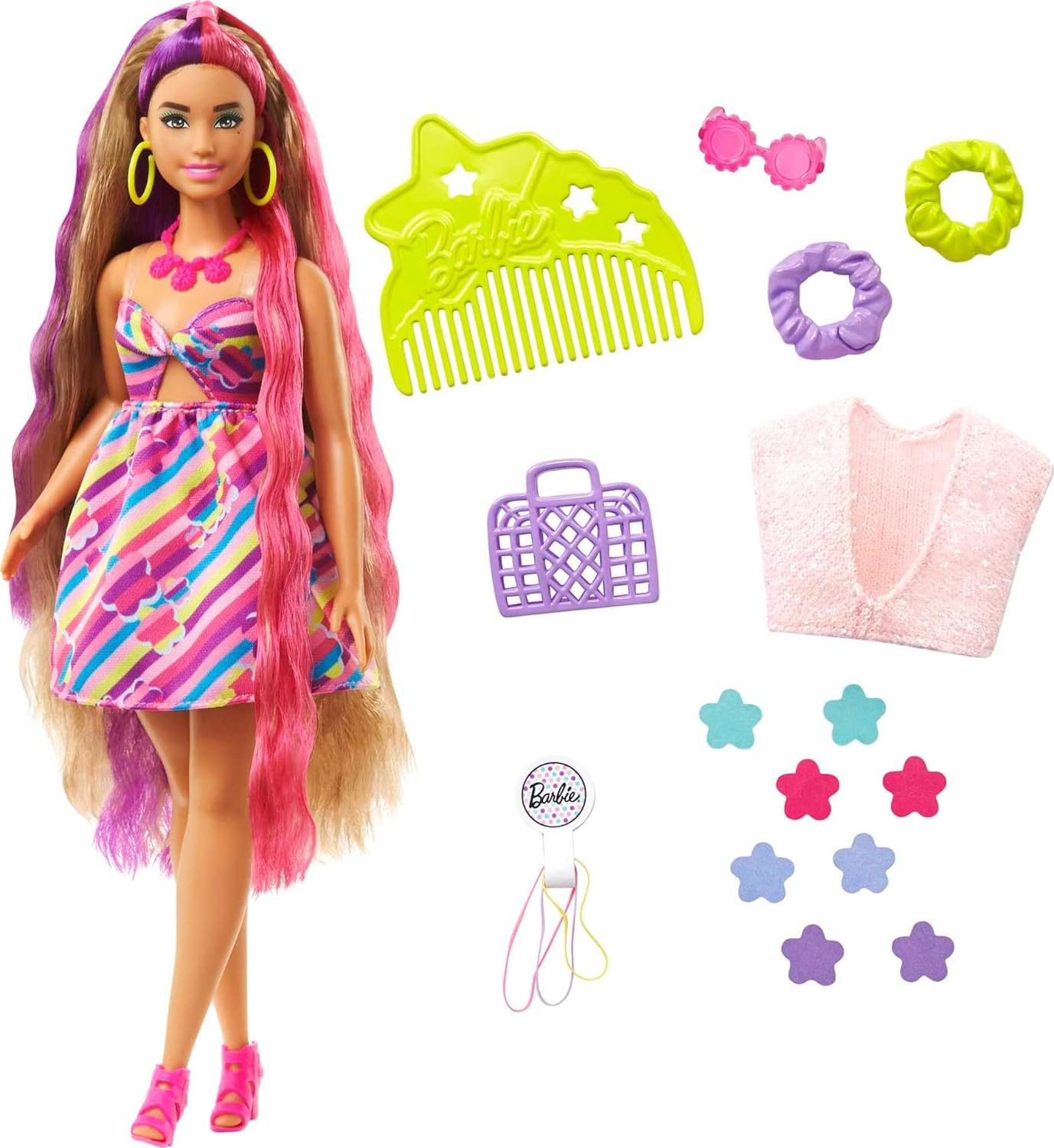 Detalle de Barbie Totally Hair HCM89 Curvy Doll with Flower Theme and Colour-Changing Clips