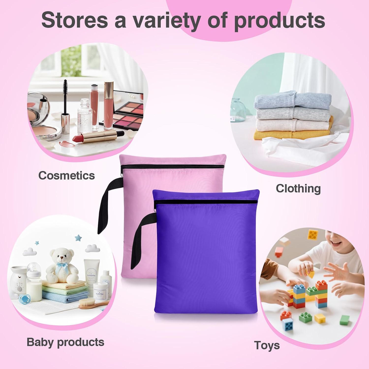 Thumbnail 4 de OTraki Wet Bags 2Pcs Waterproof Wet Dry Bag (30x36cm) – Pink & Purple