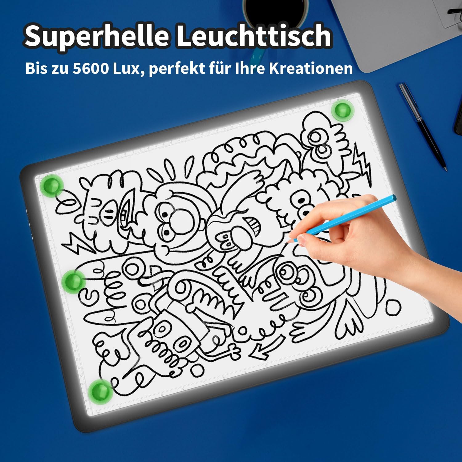 Detalle de Zocelight wiederaufladbarer A3 Leuchttisch mit LED & 4 Magneten (4000 mAh, schwarz)