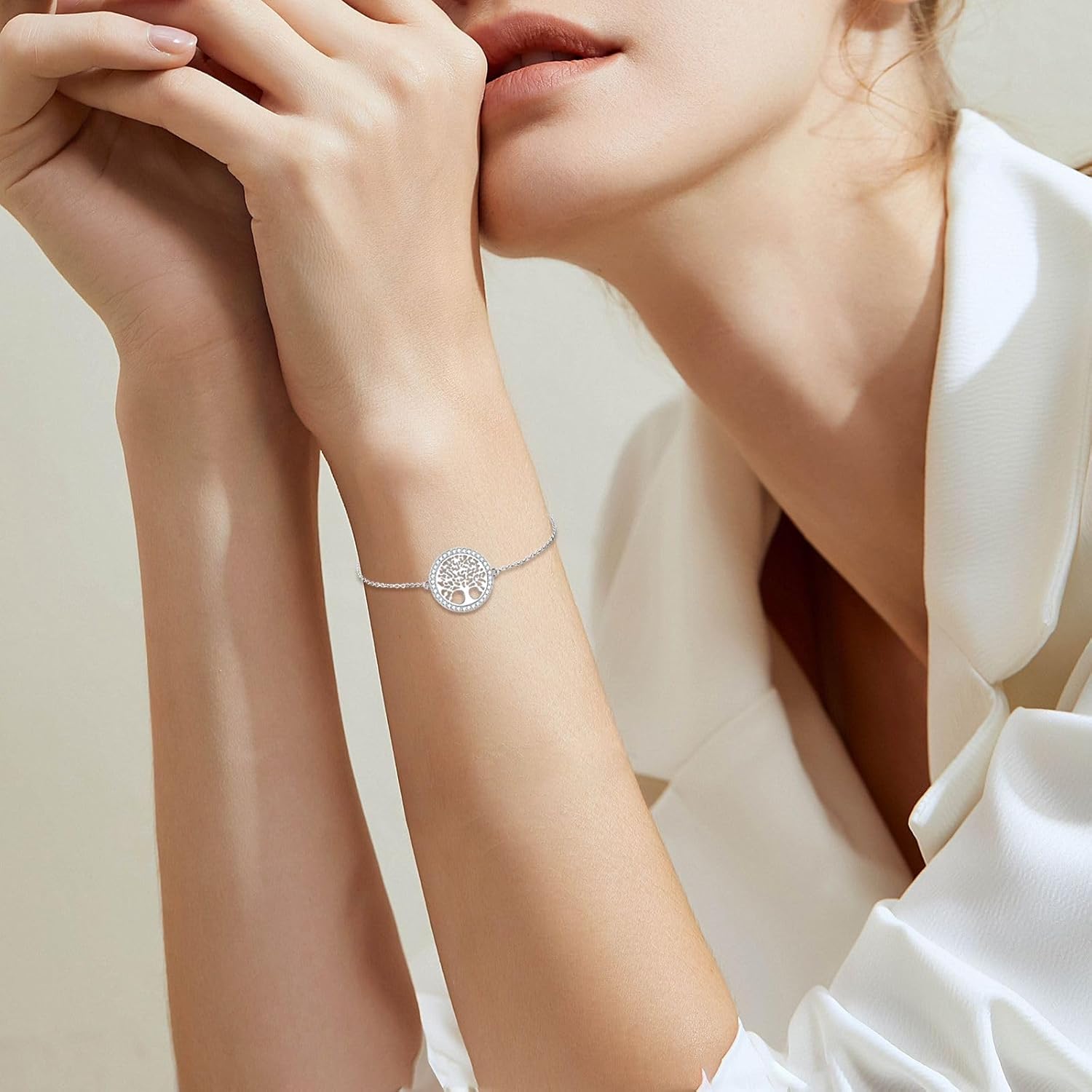 Detalle de QUADRI Armband Damen Baum des Lebens Symbol mit Zirkonia – handgefertigt in Italien, 18,3 cm + 2 cm Verlängerung