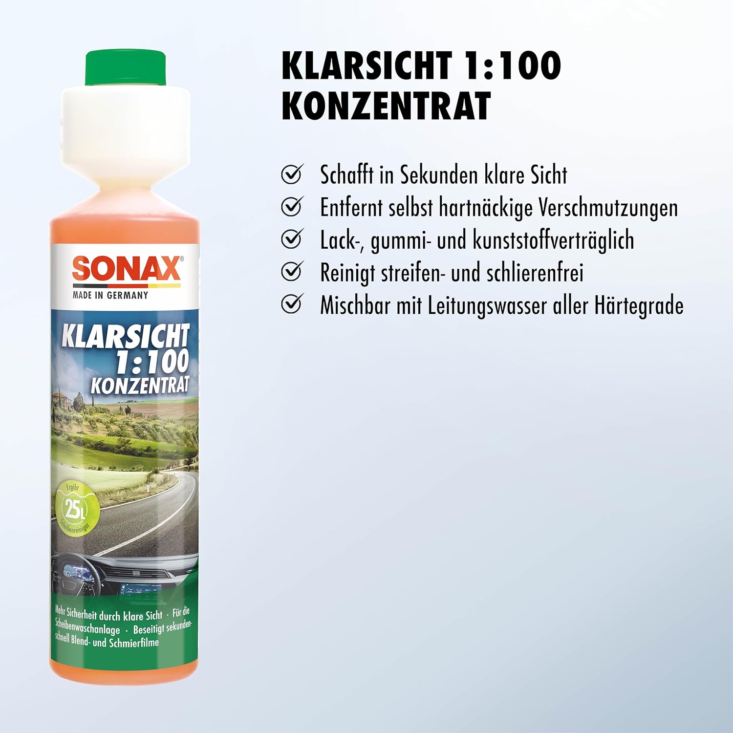 Thumbnail 2 de SONAX KlarSicht 1:100 Konzentrat (250 ml) – Reinigungszusatz für Scheibenwaschanlage im Sommerbetrieb