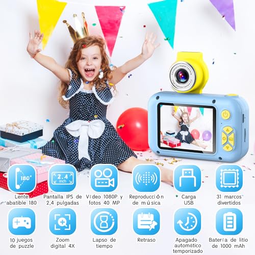 Detalle 2 de ARNSSIEN Cámara de Fotos para Niños con Pantalla IPS 2,4" y Lente 180° | Regalo educativo