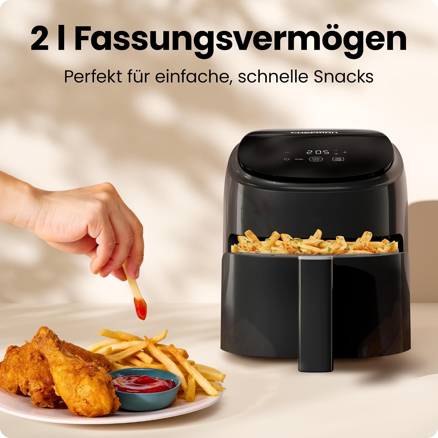 Thumbnail 4 de Chefman 2L Mini-Heißluftfritteuse mit digitaler Zeitschaltuhr – kompakter Airfryer für knusprige Snacks