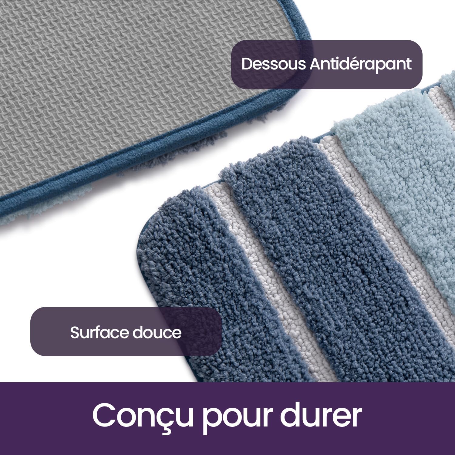 Thumbnail 4 de DEXI Tapis de salle de bain antidérapant 40 x 60 cm, extra doux, lavable en machine (bleu)