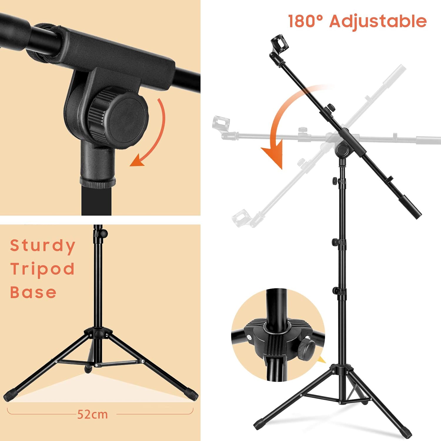 Detalle de CAHAYA Soporte de Micrófono con Brazo y Dos Clips: versátil 64–158 cm para conciertos, videoconferencias y escenarios