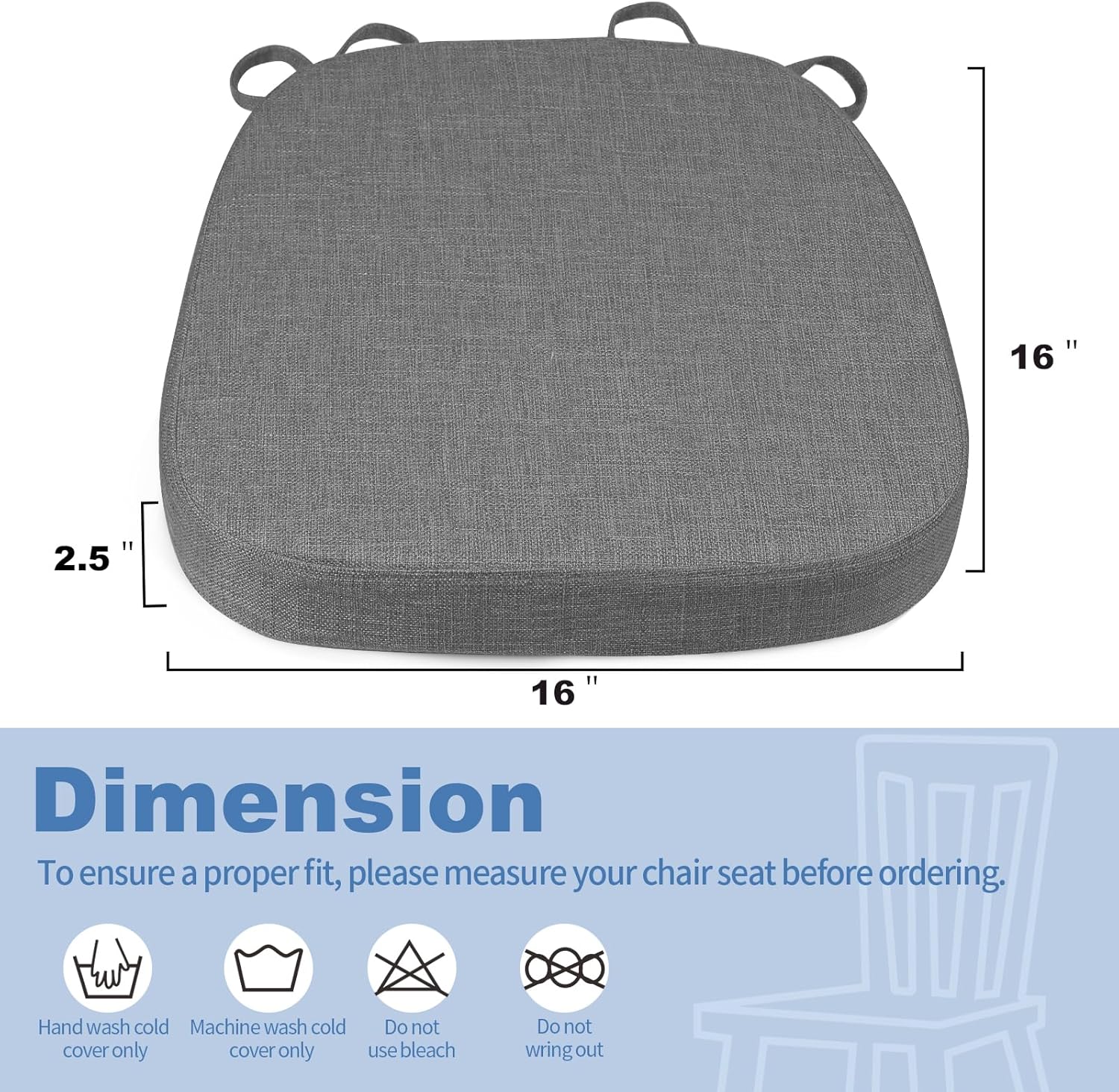Thumbnail 2 de BUYUE Thickened 2.5" U-Shape Dining Chair Cushion (Dark Gray) with High-Density Foam & Slip-Resistant Base