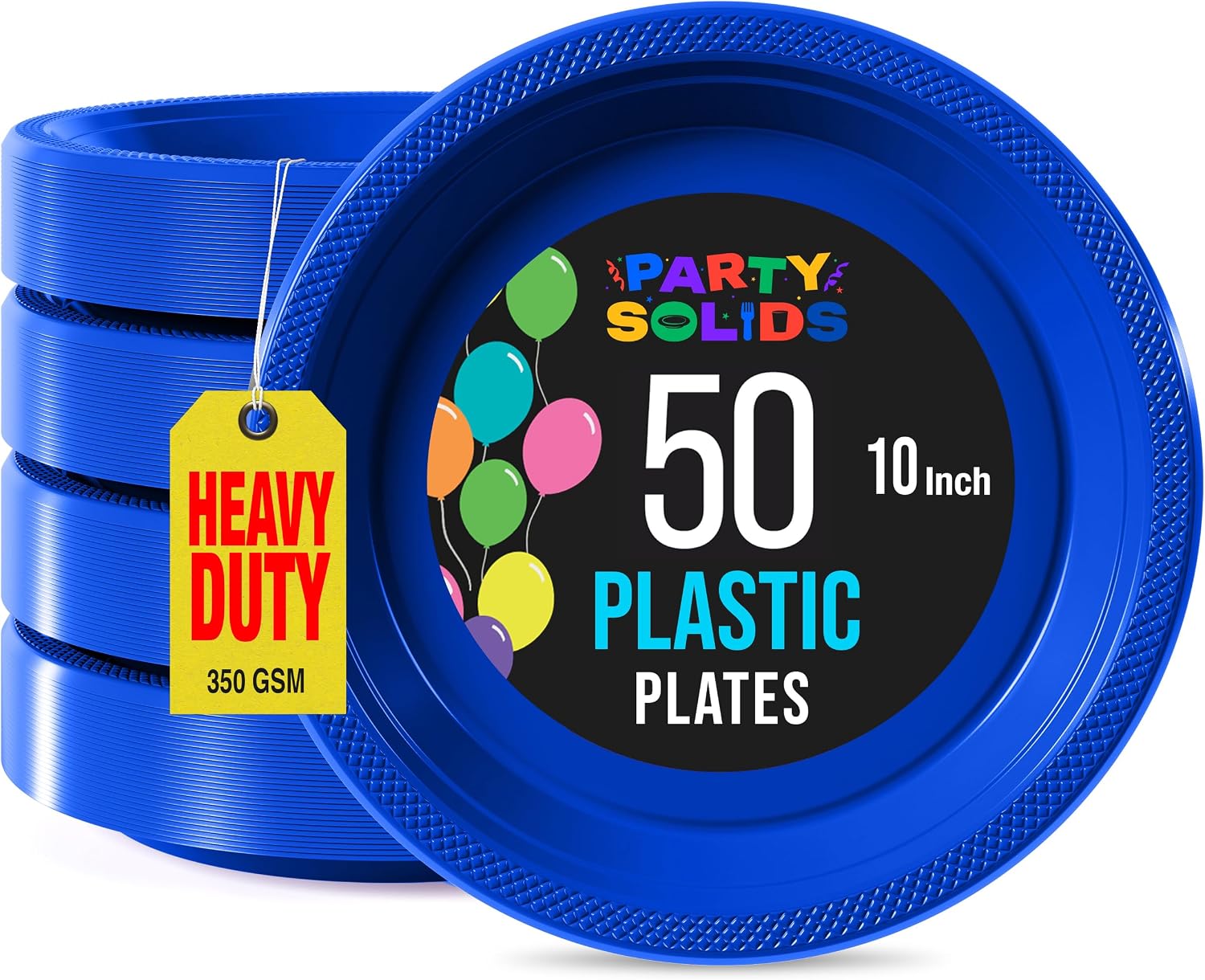 Detalle de Exquisite Party Solids Dark Blue 10-Inch Disposable Plastic Dinner Plates (50 Count)
