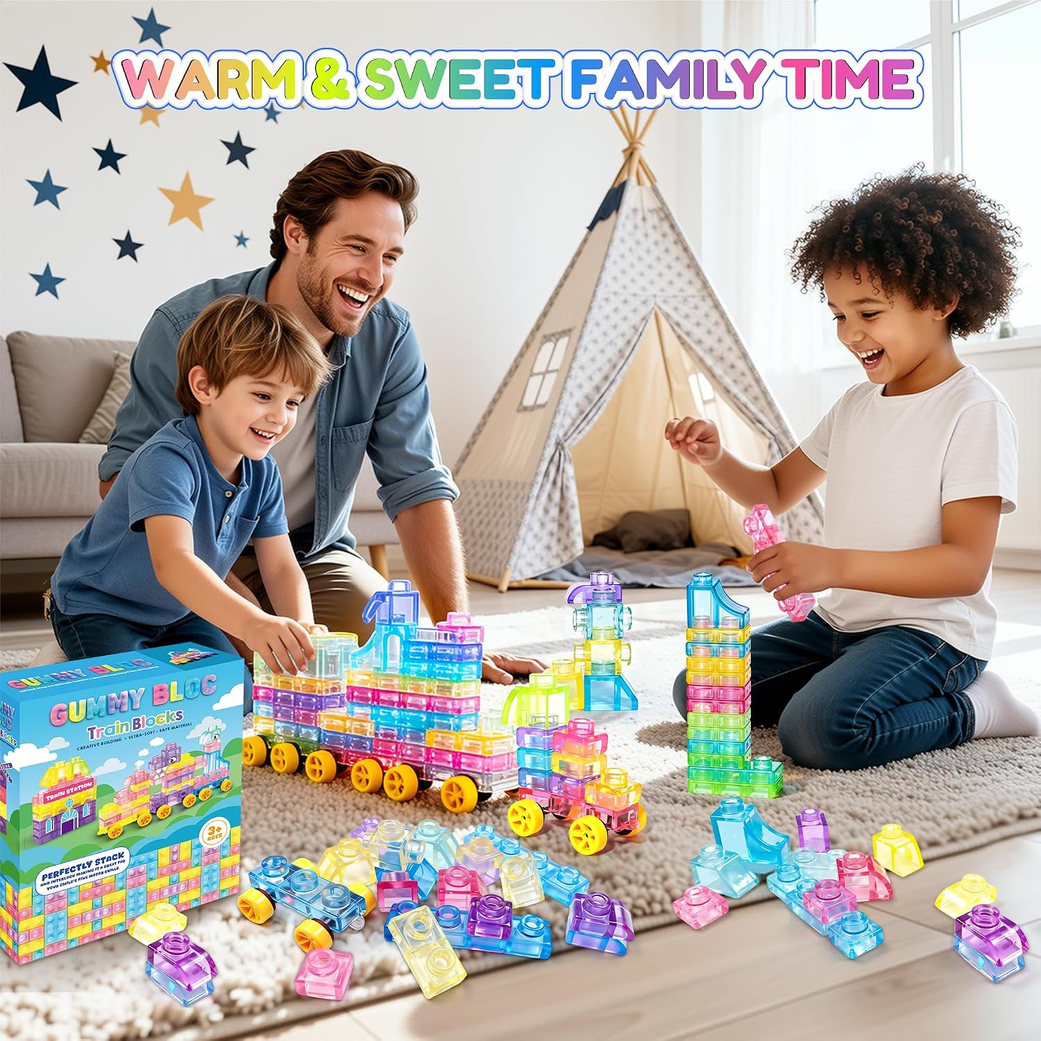 Detalle de 42PCS Soft Train Sensory Building Blocks with Wheels – Preschool Educational Toy