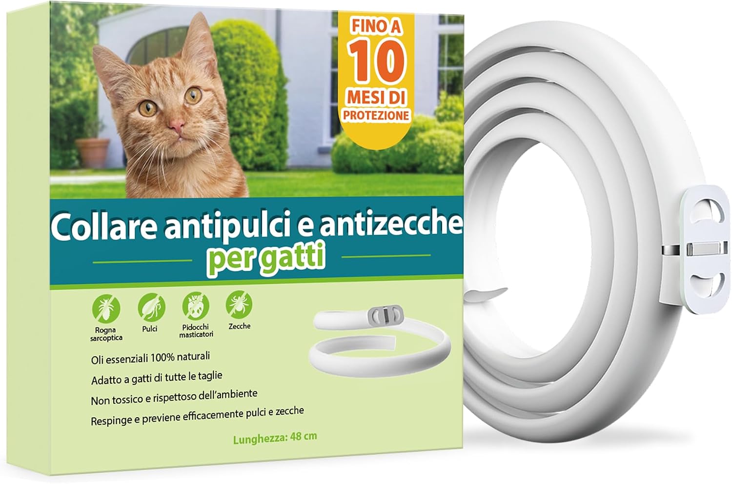 Detalle de Collare Antiparassitario per Gatti: Sicuro, Naturale e a Lunga Durata (48 cm)