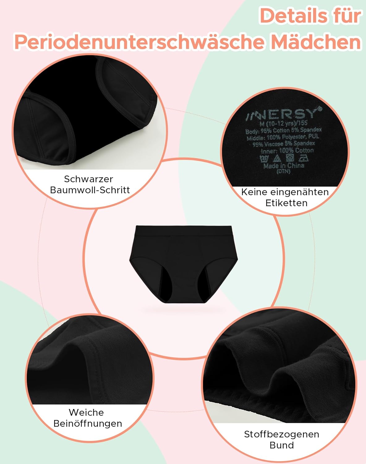 Thumbnail 3 de INNERSY Mutande Mestruali Ragazza per flusso abbondante, cotone, confezione da 3 (10-18 anni)
