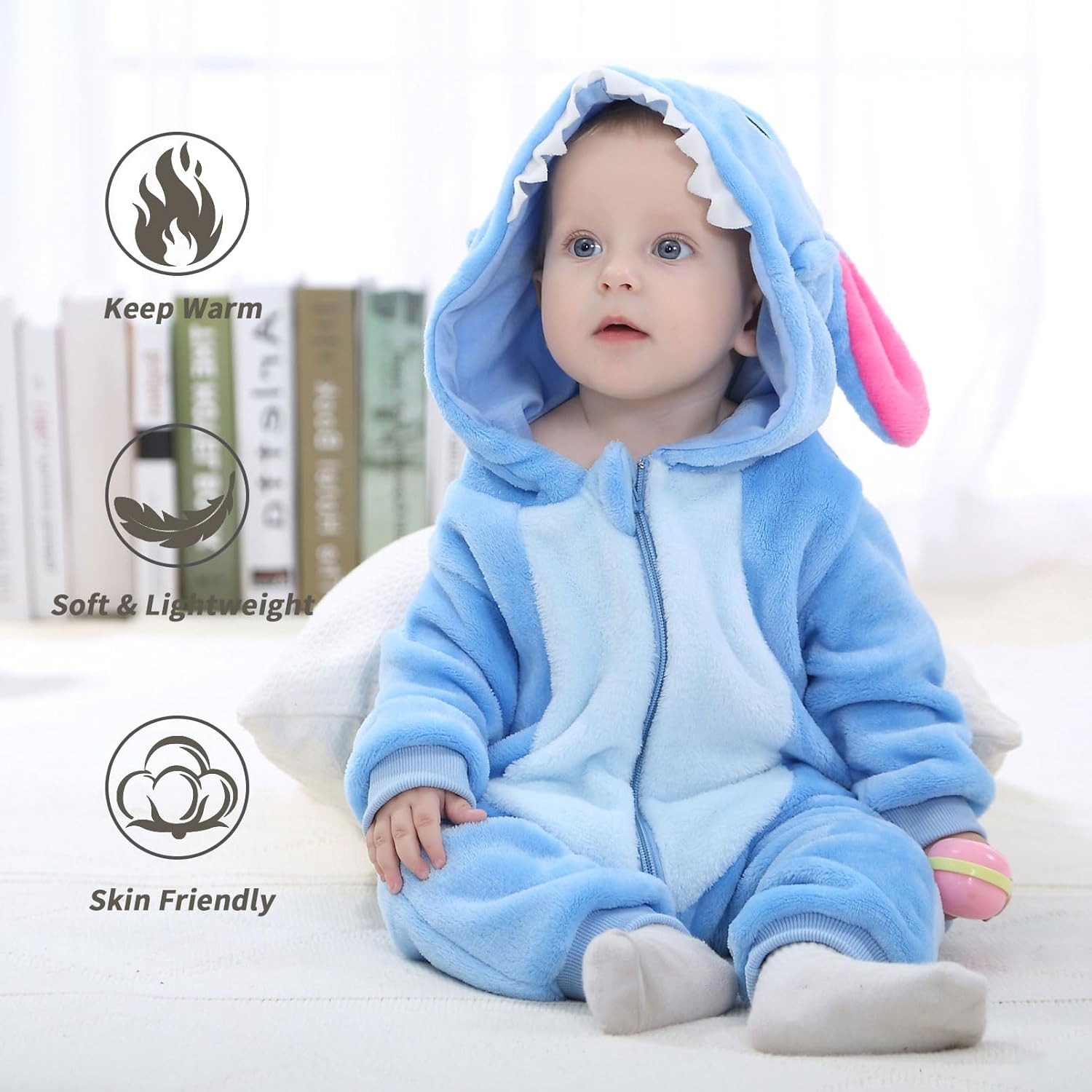 Thumbnail 2 de Baby Boys & Girls Hooded Flannel Dinosaur & Husky Romper (0–36 Months) with Zip